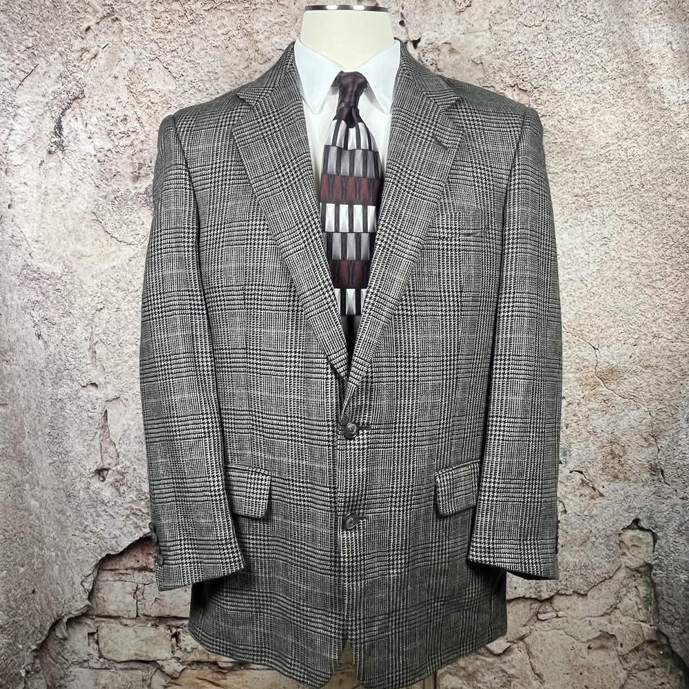 Burberrys Tweed Sport Coat Mens 42R Brown Plaid Wool Blazer 2 Button USA Vintage
